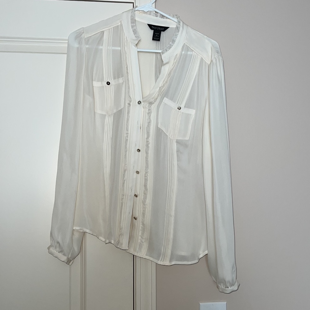 WHBM Womens Blouse Button Down Long Sleeve Silk White Size 6